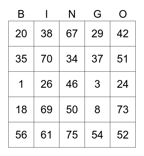 Andi ROUND 2 (Numbers) Bingo Card