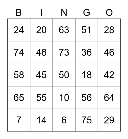 Pete ROUND 2 (Numbers) Bingo Card