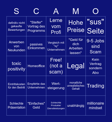 Scamo Bingo Card