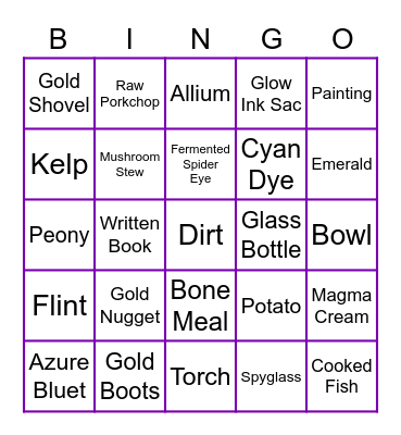 Minecraft Bingo :D Bingo Card