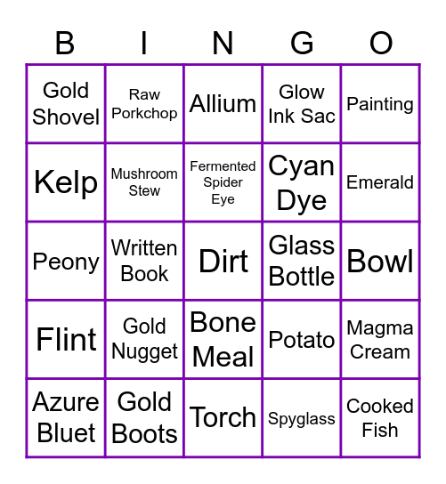 Minecraft Bingo :D Bingo Card
