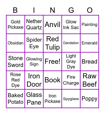Minecraft Bingo :D Bingo Card