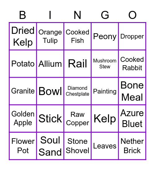 Minecraft Bingo :D Bingo Card