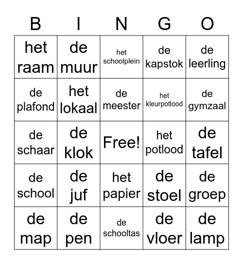 Bingo Thema 1 deel 1 Bingo Card
