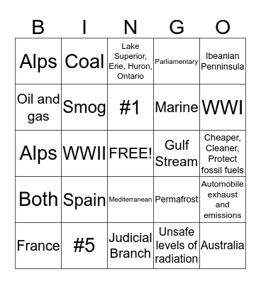Milestones Review2 Geography  Bingo Card