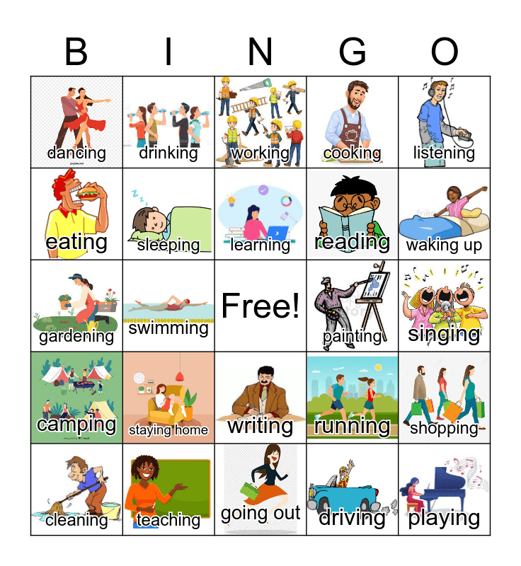 -ing verbs Bingo Card