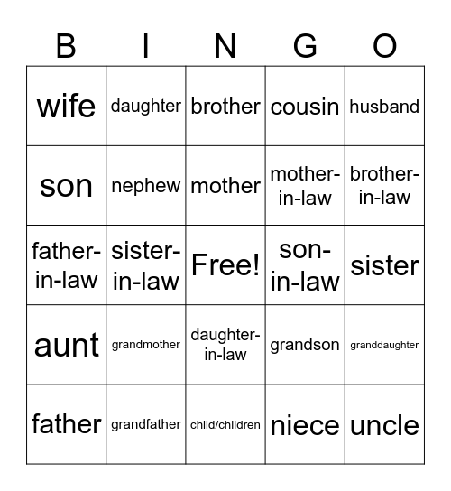 Family Members: no images Bingo Card