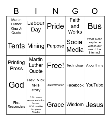 October 3rd, 2021 - Sermon Bingo Card
