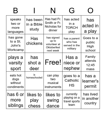 One Big Church Family Bingo Card