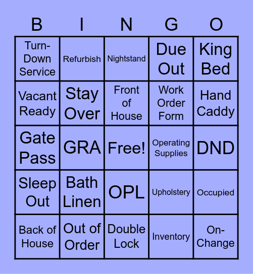Housekeeping Bingo Card