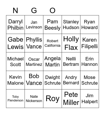 The Office Guess Who Bingo Card