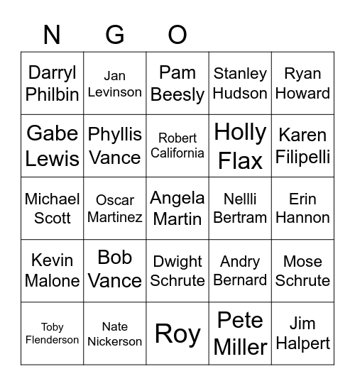 The Office Guess Who Bingo Card