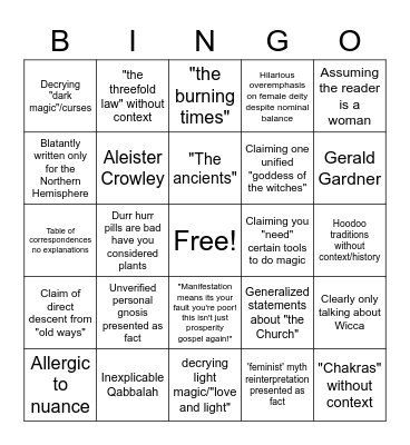 Witch Literature Bingo Card