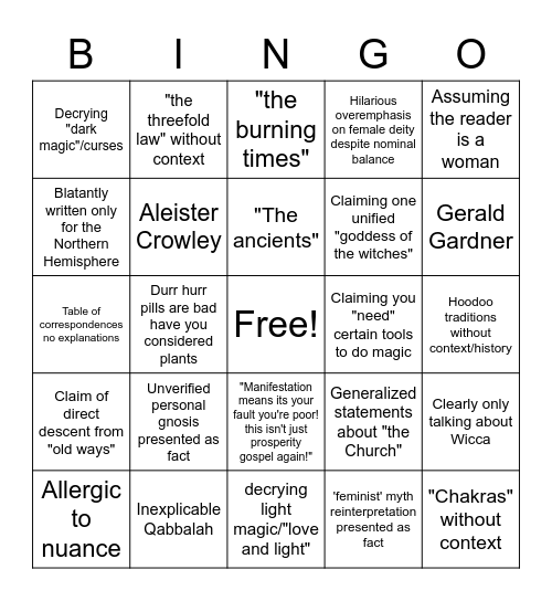 Witch Literature Bingo Card