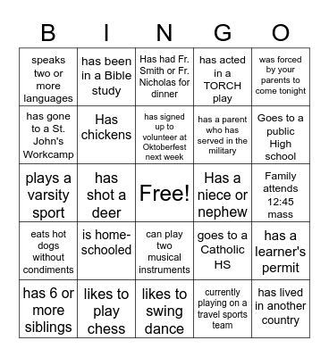 One Big Church Family Bingo Card