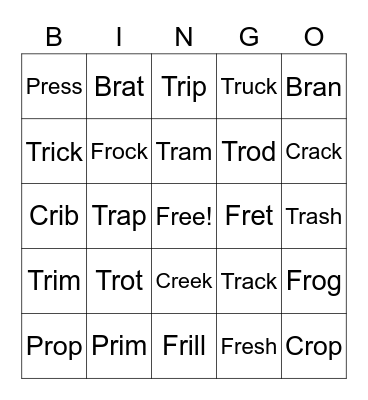 R Blends Bingo Card