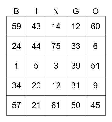 Markeles ROUND 1 [Numbers] Bingo Card