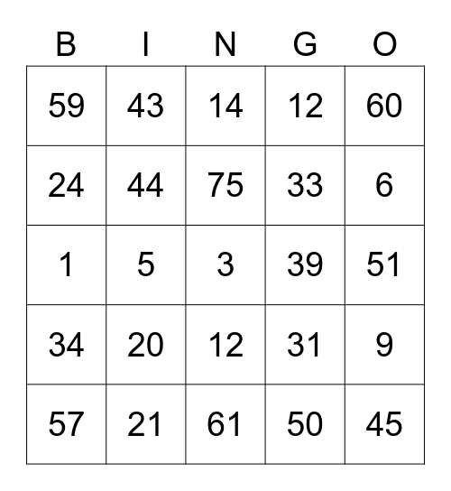 Markeles ROUND 1 [Numbers] Bingo Card