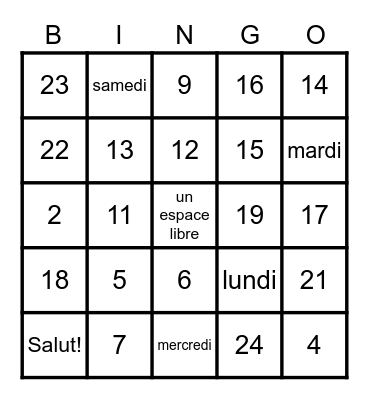 French Fun Bingo Card