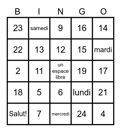 French Fun Bingo Card