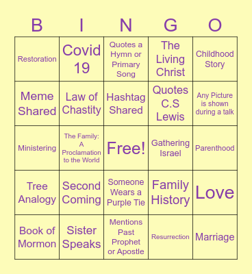April 2021 General Conference Bingo Card