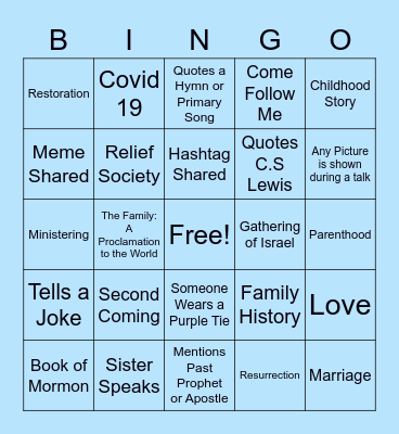 April 2021 General Conference Bingo Card