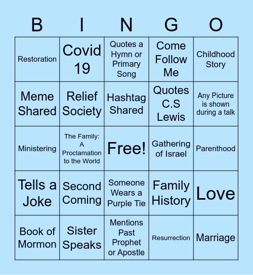 April 2021 General Conference Bingo Card