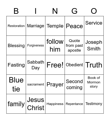 General Conference Bingo Card
