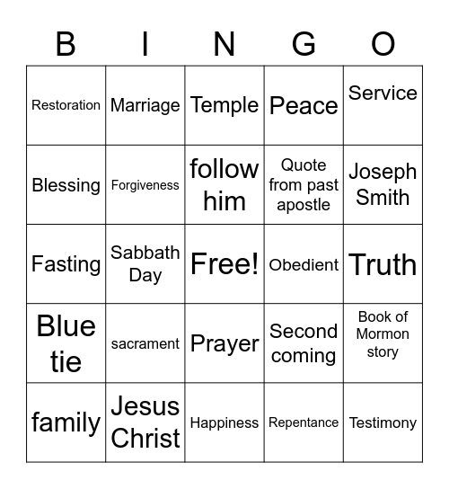 General Conference Bingo Card