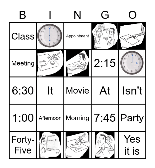 Time + directions Bingo Card