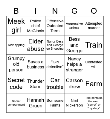 NANCY DREW Bingo Card