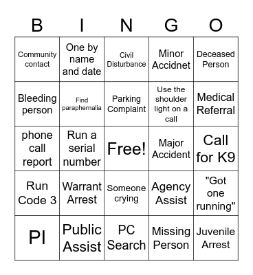 Patrol Bingo Card