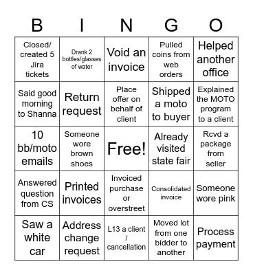 MOTO Bingo Card