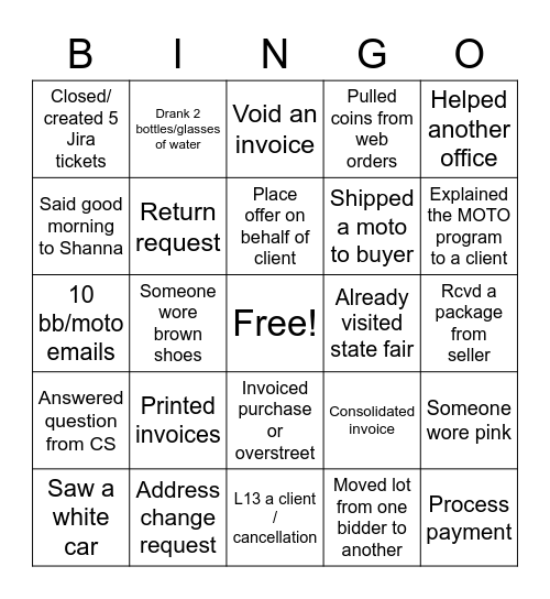 MOTO Bingo Card