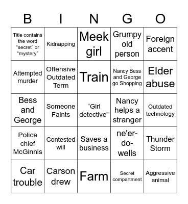 NANCY DREW Bingo Card