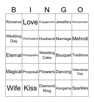 Bridal Shower Bingo Card