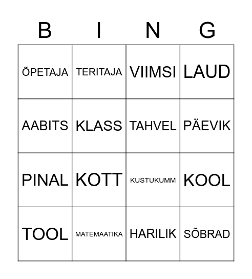ÕPETAJATE PÄEV Bingo Card