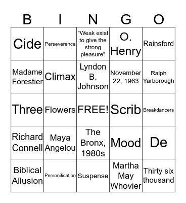 Semester Exam Review Bingo Card