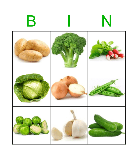 Fruit and Vegetables Bingo Card
