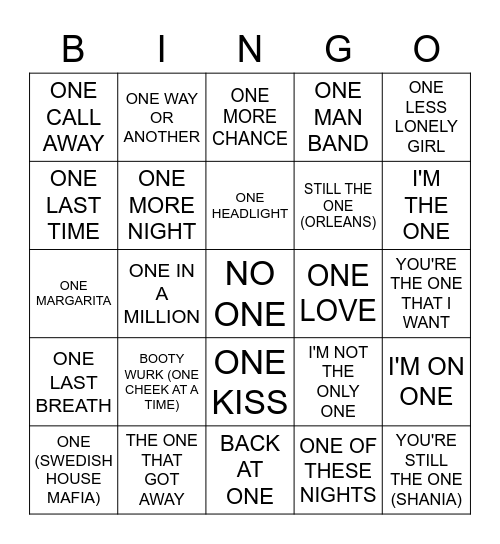 ONE Bingo Card