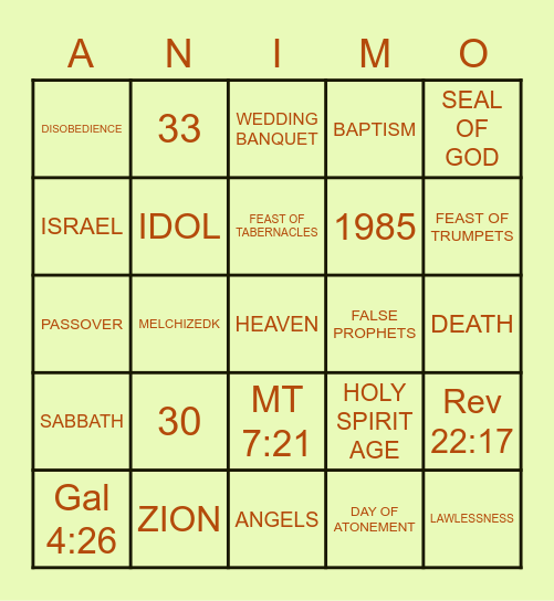 BIBLE BINGO Card