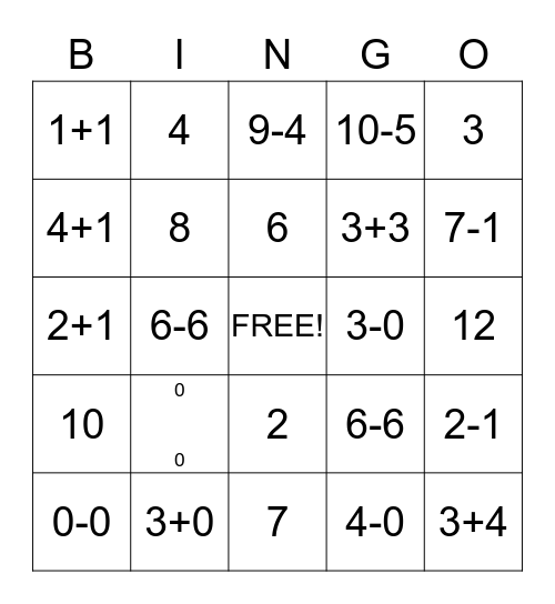 KINDERGARTEN BINGO Card