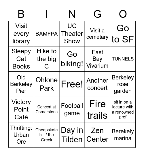 Berkeley Bingo! Bingo Card