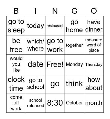 Week 7- Word Review Bingo Card