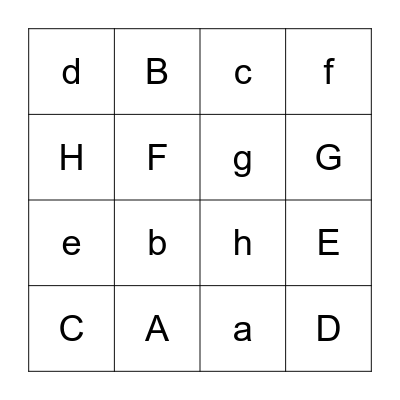 Alphabet (A-H) Bingo Card