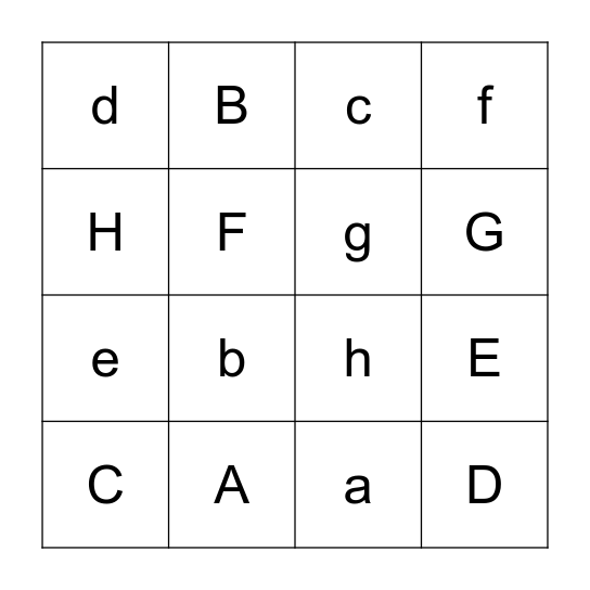 Alphabet (A-H) Bingo Card