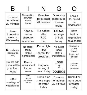 TOPS BINGO Card