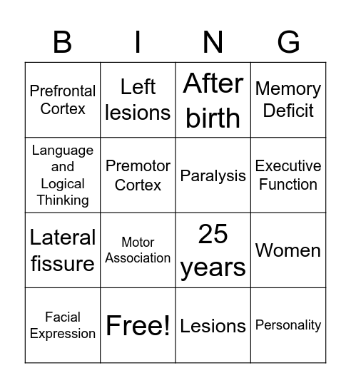 Frontal Lobe Bingo Card