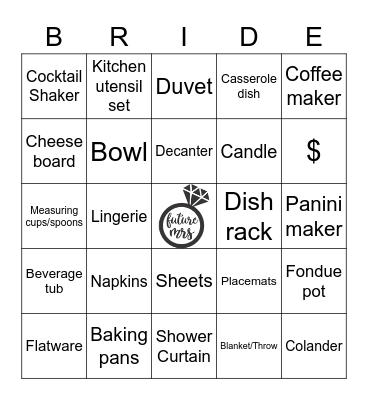 Maddy's Bridal Shower Bingo Card