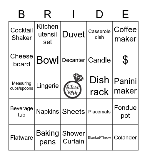 Maddy's Bridal Shower Bingo Card